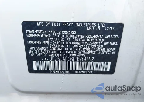 2014 Subaru Forester 2.5I Premium из США, поврежденный, VIN JF2SJAEC6EH539182